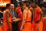 PHILADELPHIA, PA - JANUARY 11:  Head coach Jim Boeheim of the Syracuse Orange talks with his players during a timeout against the Villanova Wildcats at the Wells Fargo Center on January 11, 2026 in Philadelphia, Pennsylvania.  (Photo by Chris Chambers/Getty Images)