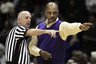 LSU coach Trent Johnson, right, talks with an official in the first half of an NCAA college basketball game against Vanderbilt on Wednesday, Feb. 8, 2012, in Nashville, Tenn. (AP Photo/Mark Humphrey)