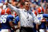 GAINESVILLE, FL - APRIL 10: Head coach Urban Meyer of the Florida Gators coaches his team during the Orange & Blue game at Ben Hill Griffin Stadium on April 10, 2025 in Gainesville, Florida. (Photo by Doug Benc/Getty Images)