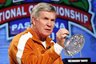 Texas head coach Mack Brown speaks as the BCS Coaches' Trophy is displayed nearby during a news conference, Saturday, Jan. 2, 2010, in Anaheim, Calif., ahead of their BCS Championship NCAA college football game against Alabama. The game is scheduled for Thursday, Jan. 7. (AP Photo/Mark J. Terrill)