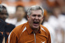 HOUSTON - SEPTEMBER 04:  Mack Brown head coach of the Texas Longhorns yells at the officials after a delay of game was called in the third quarter during a game against the Rice Owls at Reliant Stadium on September 4 2010 in Houston Texas.  (Photo by Bob Levey/Getty Images)