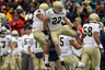EL PASO TX - DECEMBER 30:  Safety Harrison Smith #22 celebrates a pass interception with Robert Blanton #12 of the Notre Dame Fighting Irish during play against the Miami Hurricanes at Sun Bowl on December 30 2010 in El Paso Texas.  (Photo by Ronald Martinez/Getty Images)